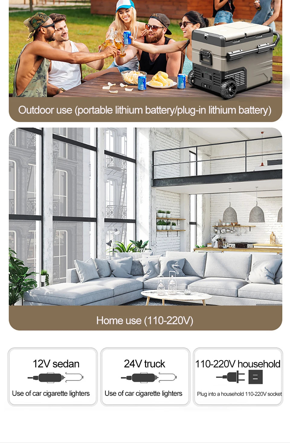 35L/45L/55L Alpicool Car Refrigerator Portable Fridge Double Door Cooler Freezer 12V 24V 220V Outdoor Home Use Camping Travel