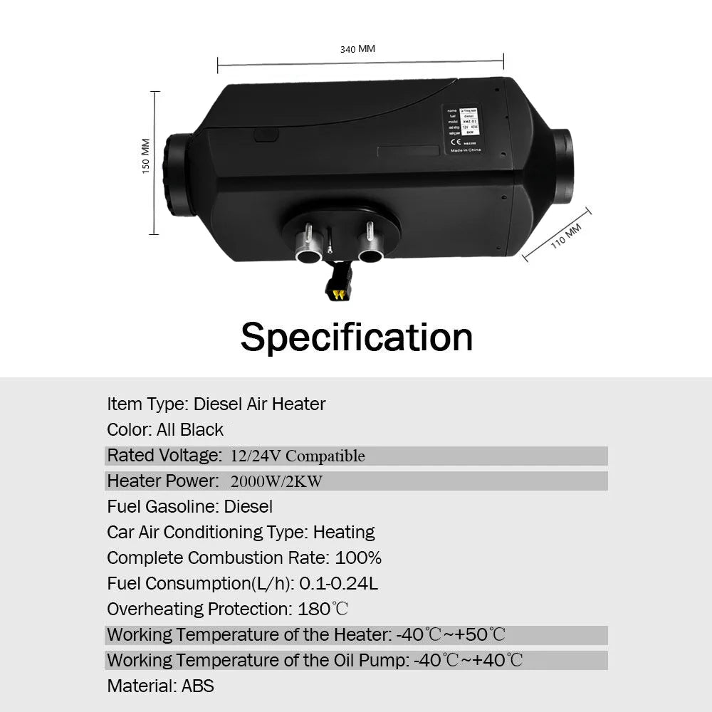 2000W Parking Heater 12/24V 2KW Portable Diesel Heater Automatic Altitude Adjustment Diesel Air Heater for Car SUV Van RV Boat