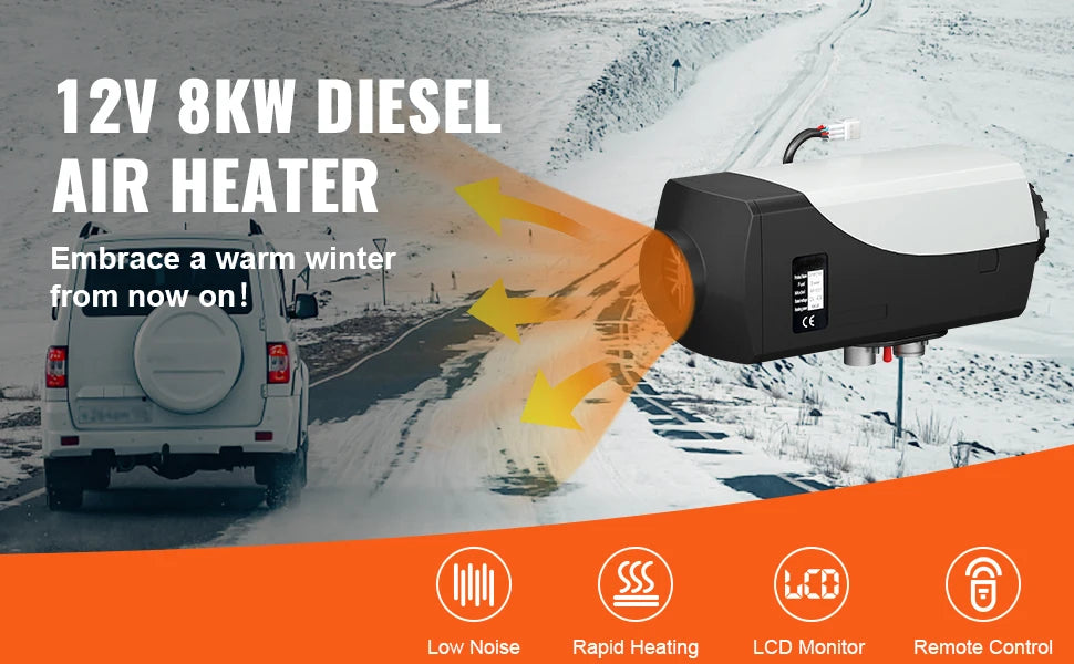 SucceBuy Diesel Heater 12V Diesel Air Heater 8KW Diesel Parking Heater Remote Control with LCD Switch for Car Truck Motor-home