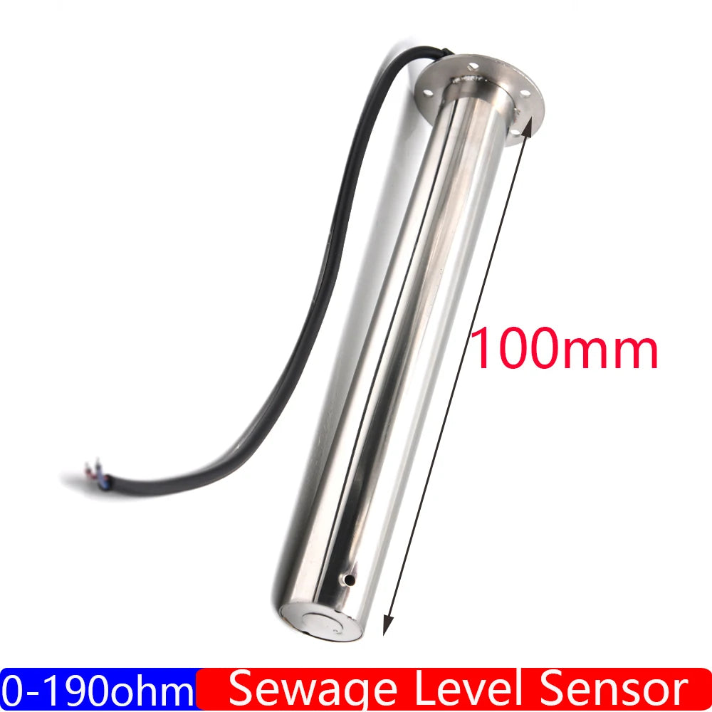 2" 52mm Waste Level Gauge 7 Color LED Holding Tank Gauge 0-190ohm HTG Sewage Level Sensor Steel 100-600mm for Car Boat Custom