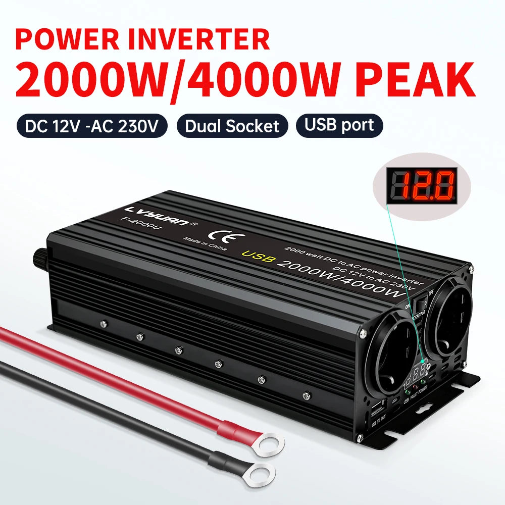 Car Inverter 12V 220V Power 500W/1500W/2000W/2600W/3000W Converter EU Socket 12 Volts auto Inversor12v 220 v Transformer Solar