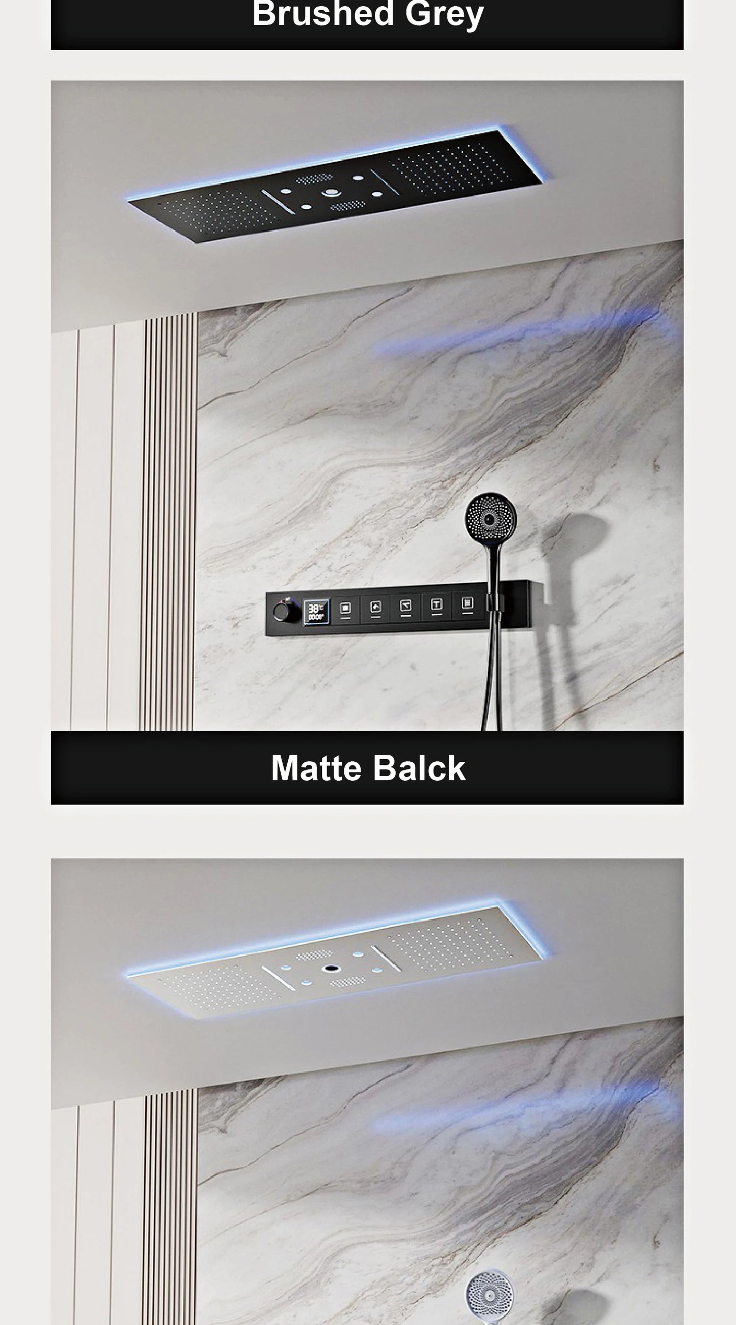 AITANA Luxury Brass Gunmetal LED Display Thermostatic Shower System Bathroom Ceiling embedded concealed giant curtain Rainfall