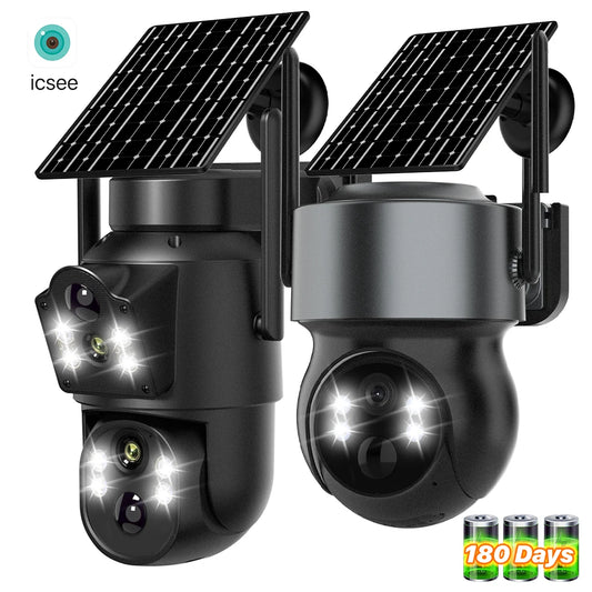 4MP Wireless Outdoor 7.6W Dual lens Built-in Battery Solar Camera 1080P 5W Long Time Standby PIR IP  Solar Camera Security iCsee