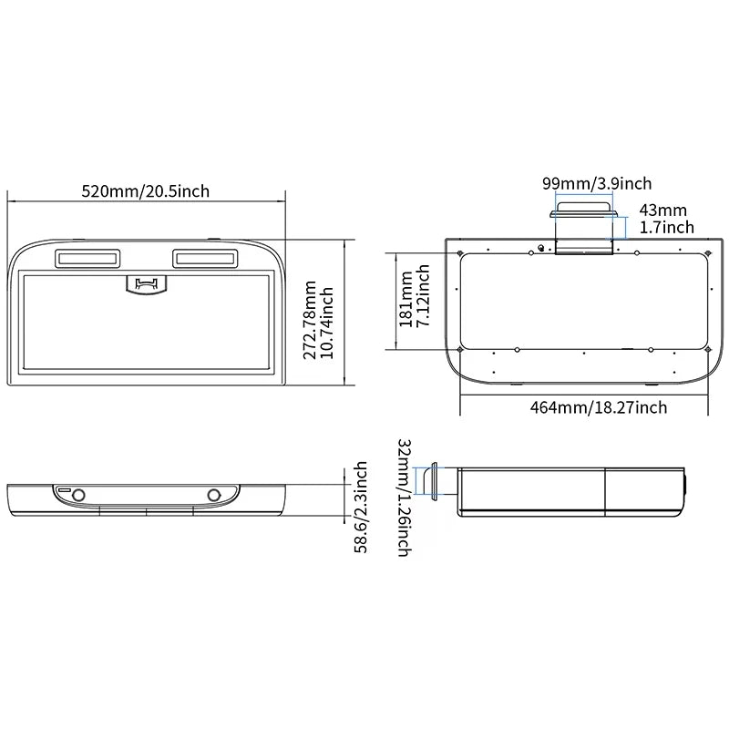 RV Extractor Hood with 2 LED Lights and 3 Turbine Fans 12V Removable Kitchen Range Hood for Motorhome Camper Yacht Caravan