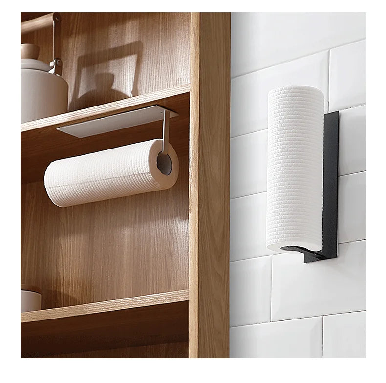 1/2pcs Punch-free Paper Towel Holder Stainless Steel Kitchen Under Cabinet Roll White Black Bathroom Wall-mounted Tissue Hanger