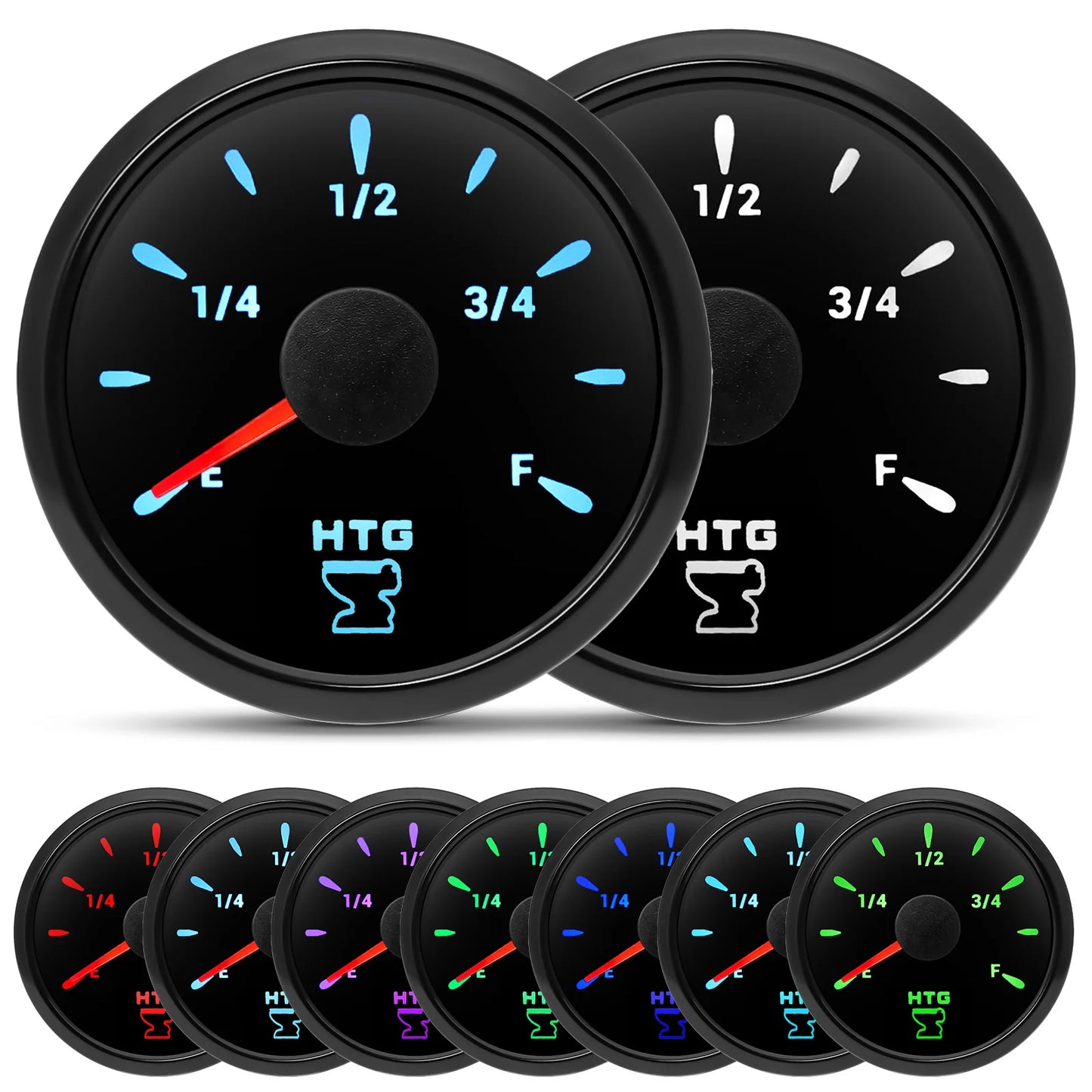 2" 52mm Waste Level Gauge 7 Color LED Holding Tank Gauge 0-190ohm HTG Sewage Level Sensor Steel 100-600mm for Car Boat Custom