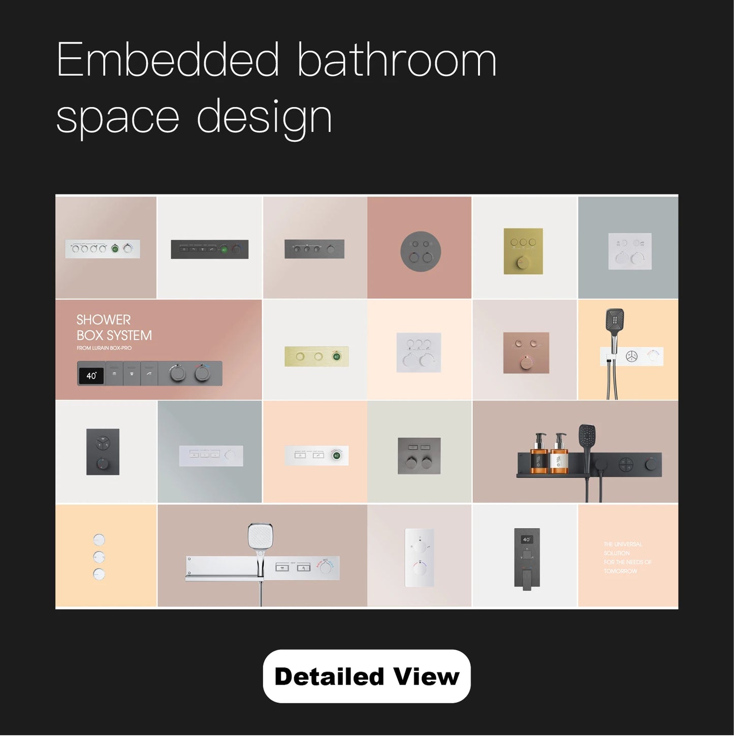 Modern brushed gold brass LED digital ceiling embedded shower system. Thermostatic 4-function waterfall/rain shower bathroom Tap