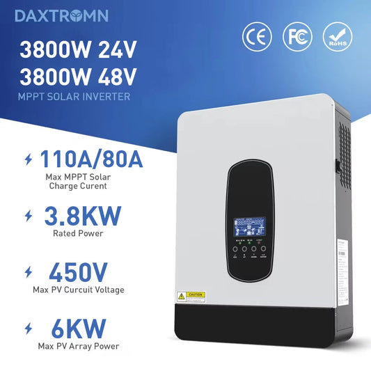 DAXTROMN 3.8KW 3800W Hybrid Solar Inverter 24V 48V 220VAC Pure Sine Wave Inverter MPPT Off Grid Solar Inverter Charger