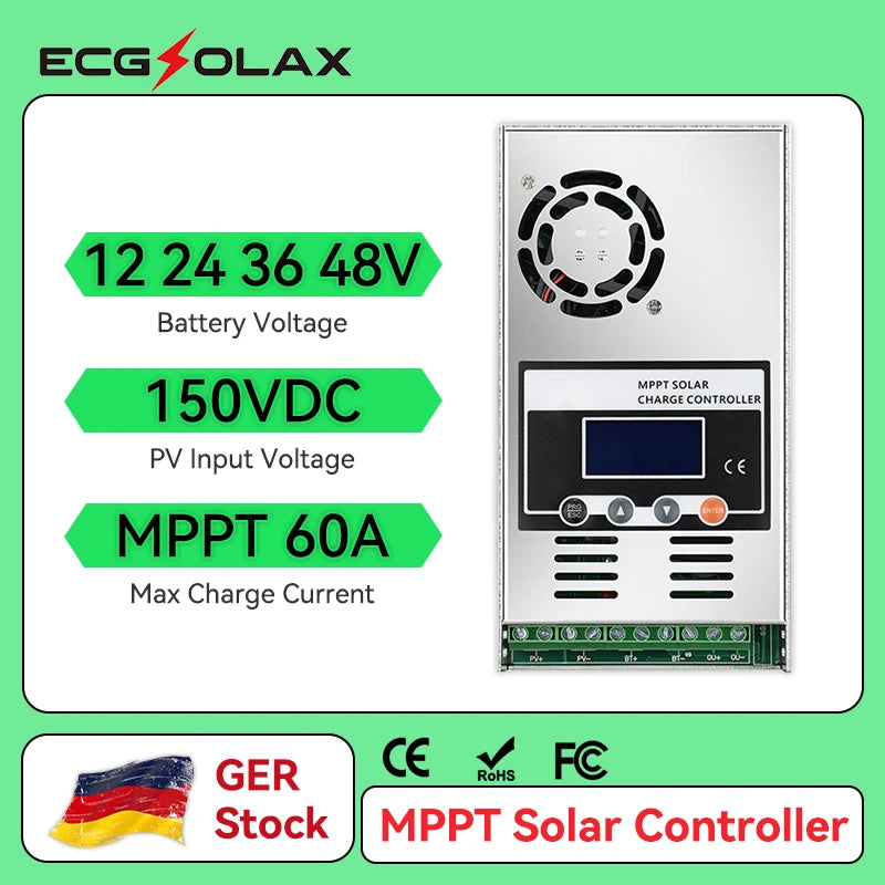 ECGSOLAX 60A MPPT Solar Charge Controller 12V 24V 36V 48V Auto Solar Panel Regulator Max PV 150VDC For Lead Acid Lithium Battery