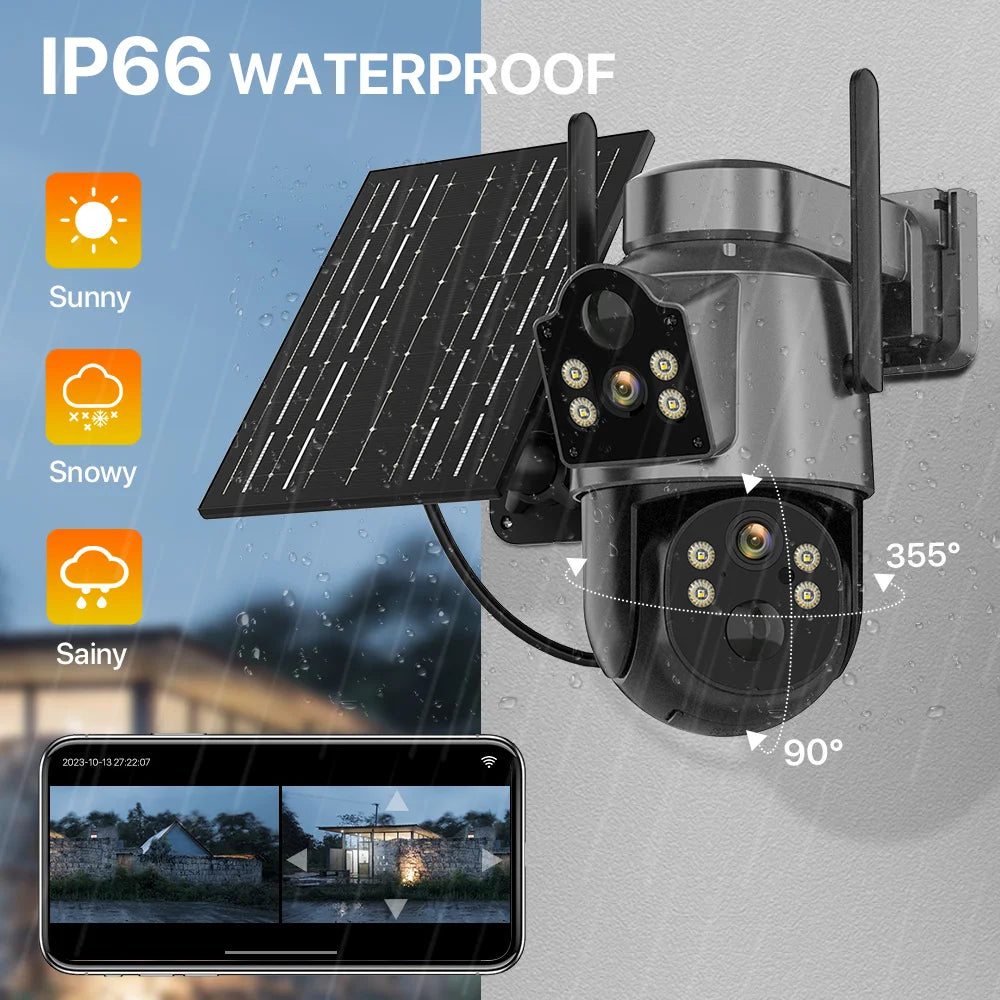 4MP Wireless Outdoor 7.6W Dual lens Built-in Battery Solar Camera 1080P 5W Long Time Standby PIR IP  Solar Camera Security iCsee