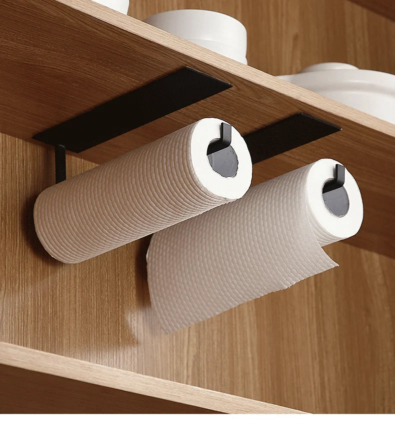 1/2pcs Punch-free Paper Towel Holder Stainless Steel Kitchen Under Cabinet Roll White Black Bathroom Wall-mounted Tissue Hanger