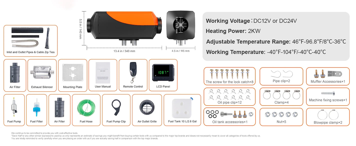 SucceBuy Diesel Heater 12V 2/5/8KW Diesel Heater with Remote Control Parking Heater Car Heater for RV Trailer Camper Van Boat