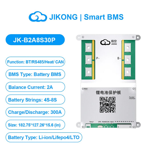 JKBMS B2A8S30P 4S 5S 6S 7S 8S 12V 24V Smart BMS CANBUS HEAT 2A Active Balance Current 300A for Li-ion LiFePO4 Lto Battery JIKONG