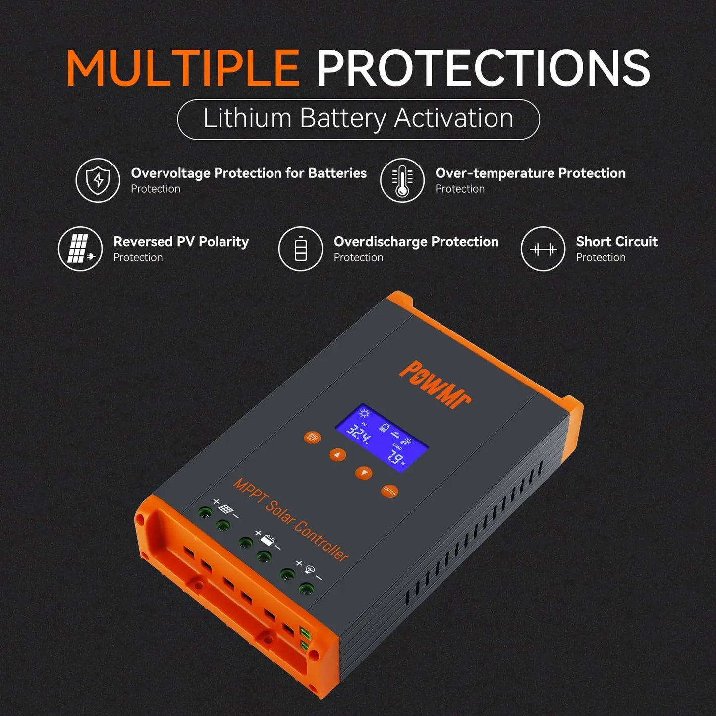 PowMr 60A MPPT Solar Charge Controller 3 Stages Charging for 12V 24V 36V 48V Battery 160VDC Solar Panel Can Parallel 12 Units