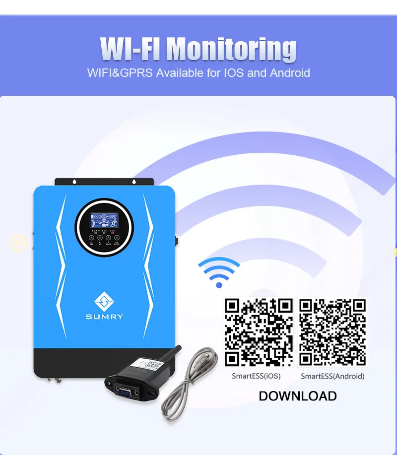SUMRY Hybrid Inverter Off Grid 3kw 3.8kw 6.2kw 24v 48V AC220-240V Solar Inverter MPPT Pure Sine Wave Inverter