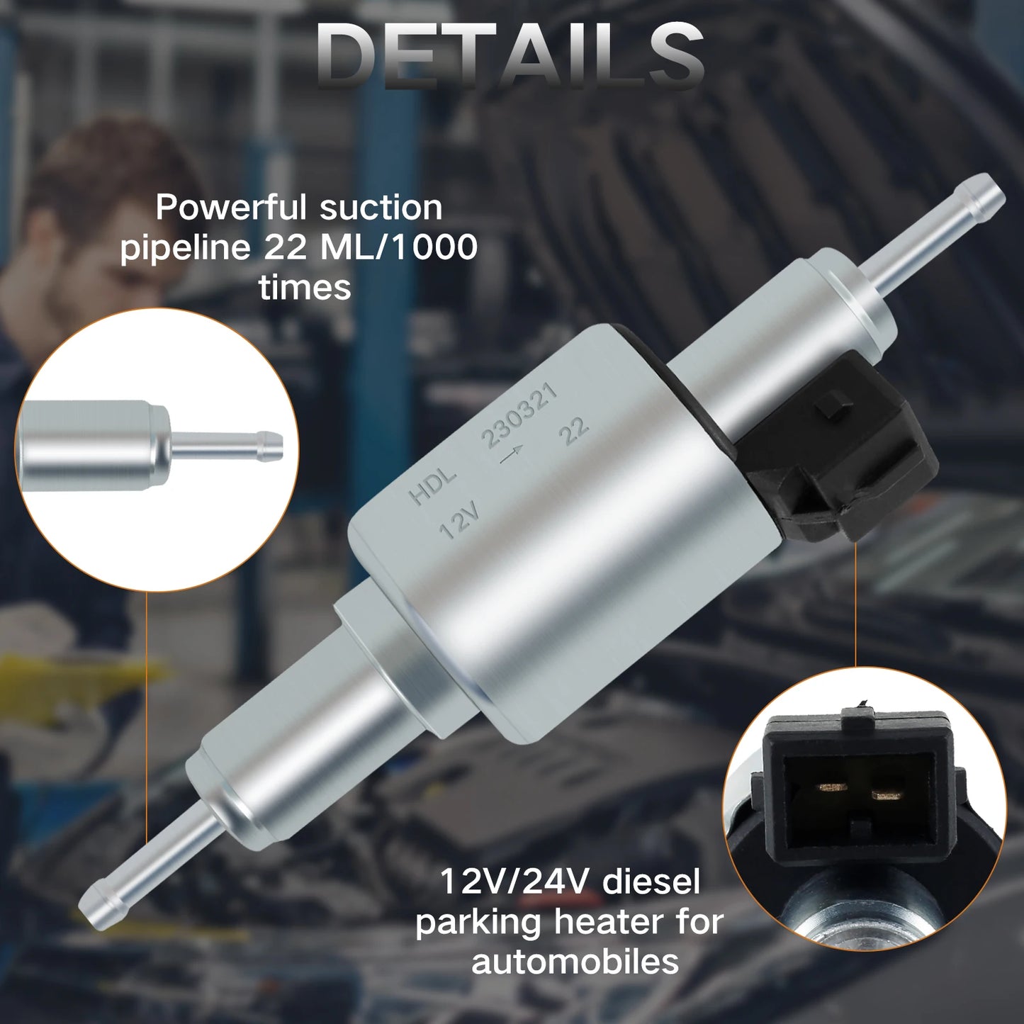 Auto Diesel Heater Oil Fuel Pump 12/24V Low Noise 22ML Pulse Metering Gas Inline Air Heater Fuel Pump Car Diesel Heater 2/5/8KW