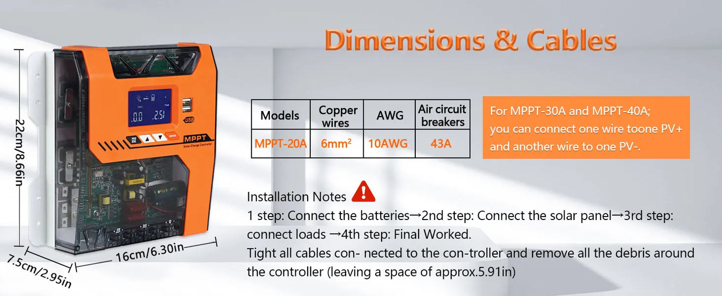 Y&H MPPT 20A 40A 60A Solar Charger Controller 12V 24V 36V 48V Battery Regulator Max PV Input 150VDC For AGM, Gel, Flooded and Li