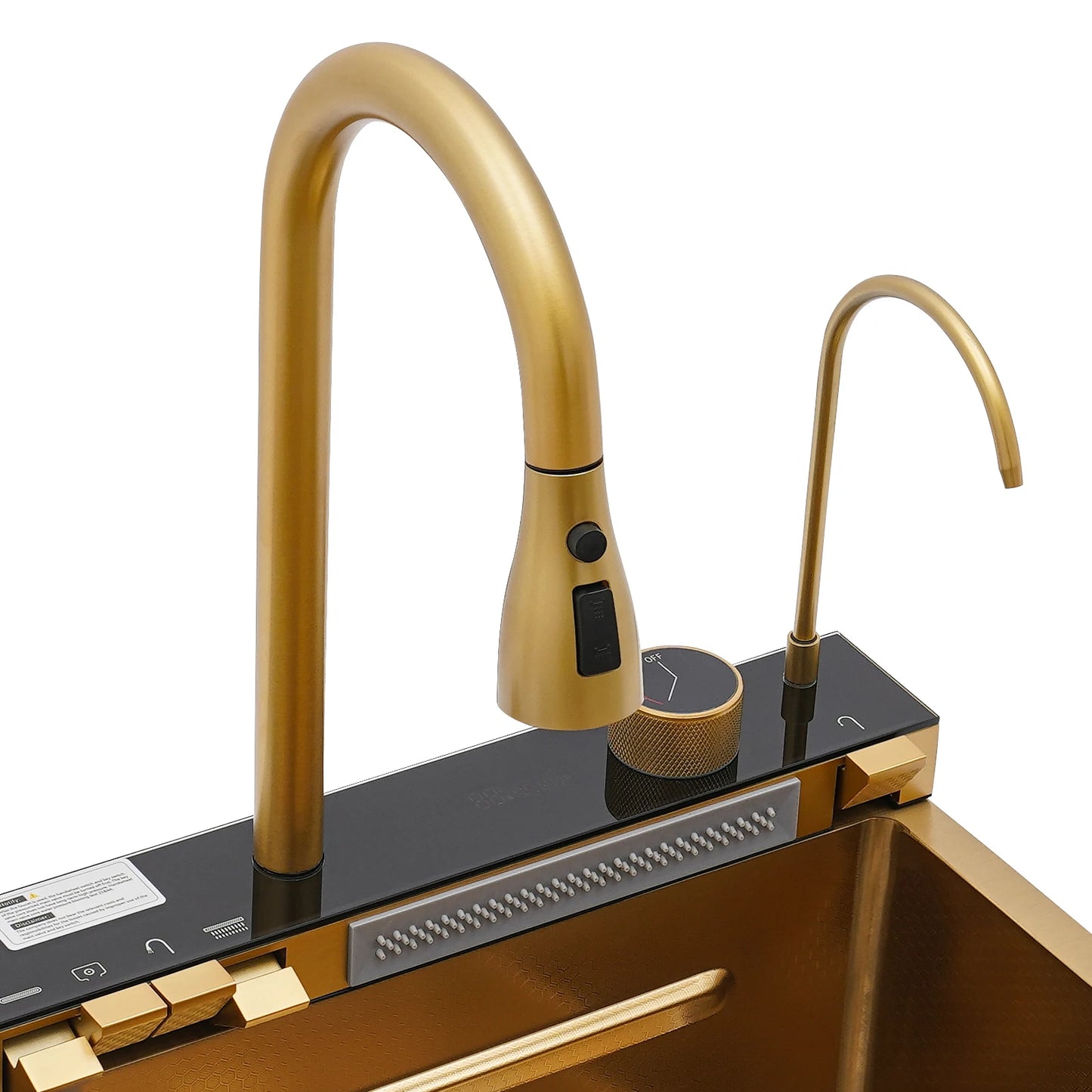 Digital Display Waterfall Kitchen Sink Set with Faucet Hoses| 75*46*22cm Gold Stainless Steel Sink Set for Modern Home
