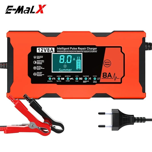 Smart 12V 8A Car Battery Charger Pulse Repair Quick Charge for Auto Moto AGM GEL WET Lead Acid LiFePO4 Battery Charging