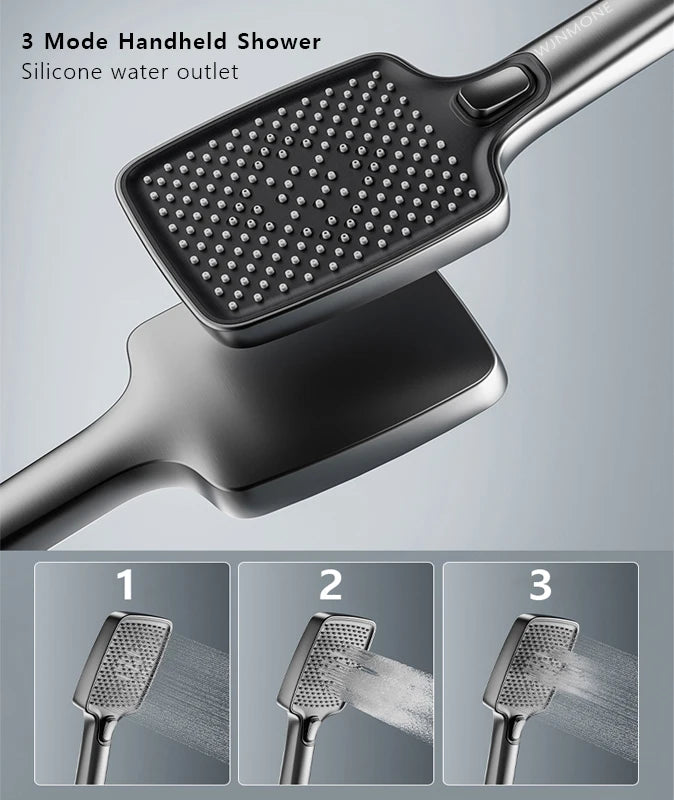 Modern Bathrooms Shower System Set Glass Panel Bathtub Rain LED Display Rainfall Shower Mixer Tap Thermostatic Faucet with Light