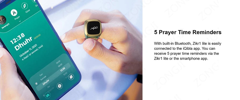 IQibla Smart Zikr Rings Tasbih Tally Intelligent Digital Counter for Muslims Praise 5 Prayer Time Electronic Vibration Reminder