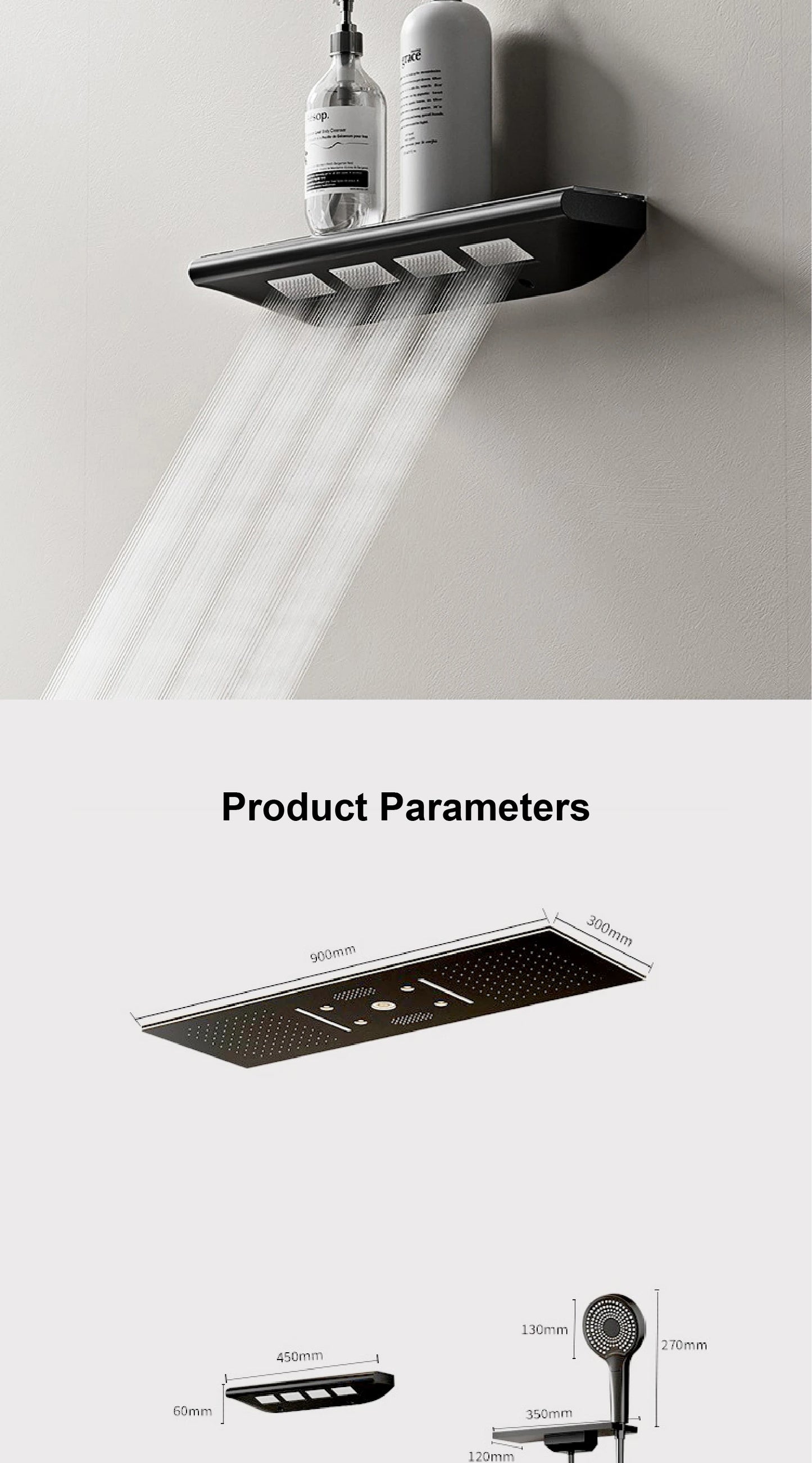 AITANA Luxury Brass Gunmetal LED Display Thermostatic Shower System Bathroom Ceiling embedded concealed giant curtain Rainfall