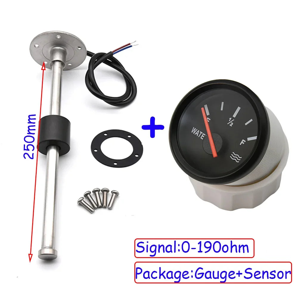 Water Level Gauge Water Level Sensor 52mm Water Level Meter Indicator With Red Light 100-500mm 0-190 Ohm Sensor 12V24V Custom
