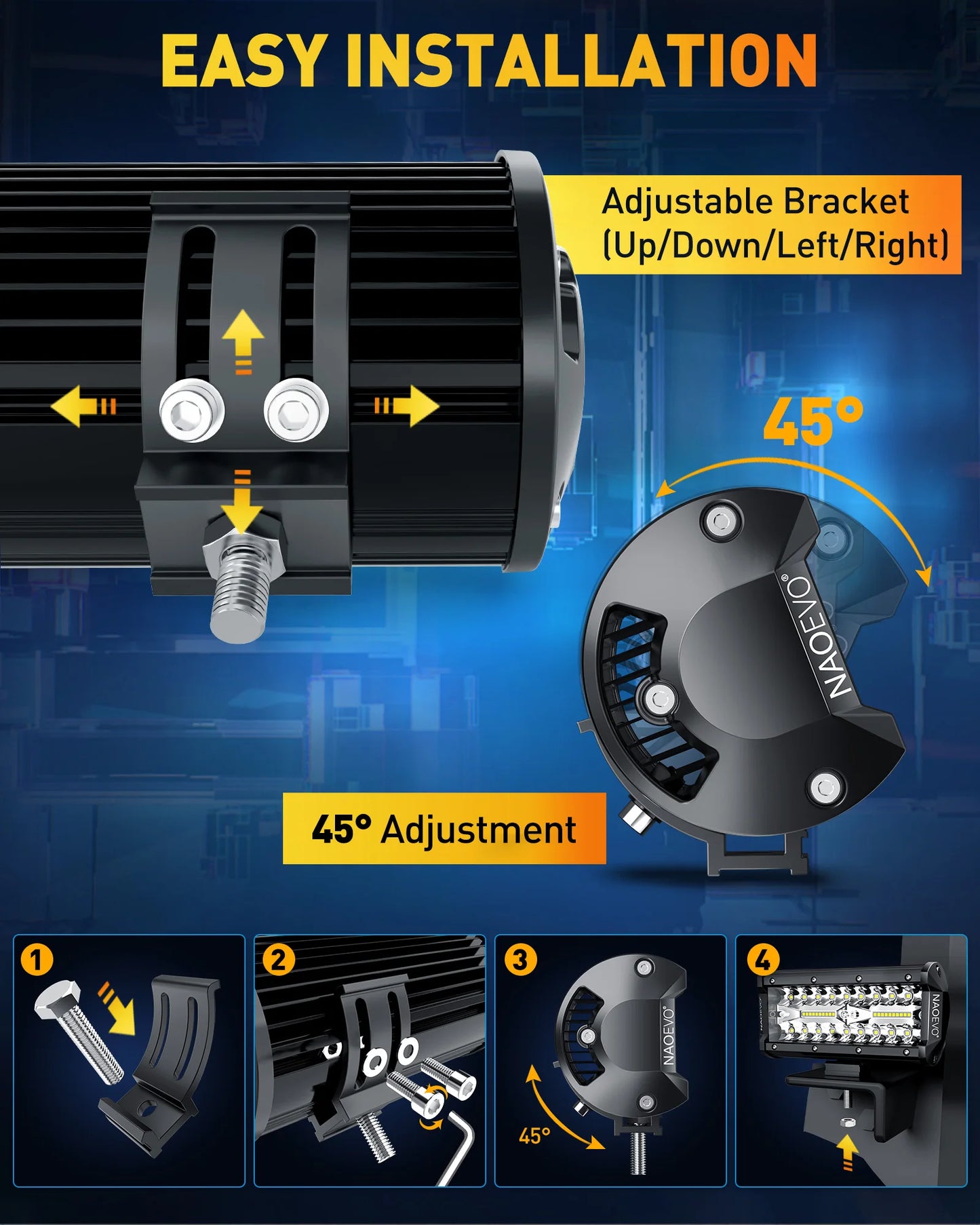 NAOEVO 7 inch LED Light Bar 240W 24000LM 4x4 Offroad Spot Flood Combo Fog LED Waterproof Work Lights for Truck Boat UTV ATV Jeep
