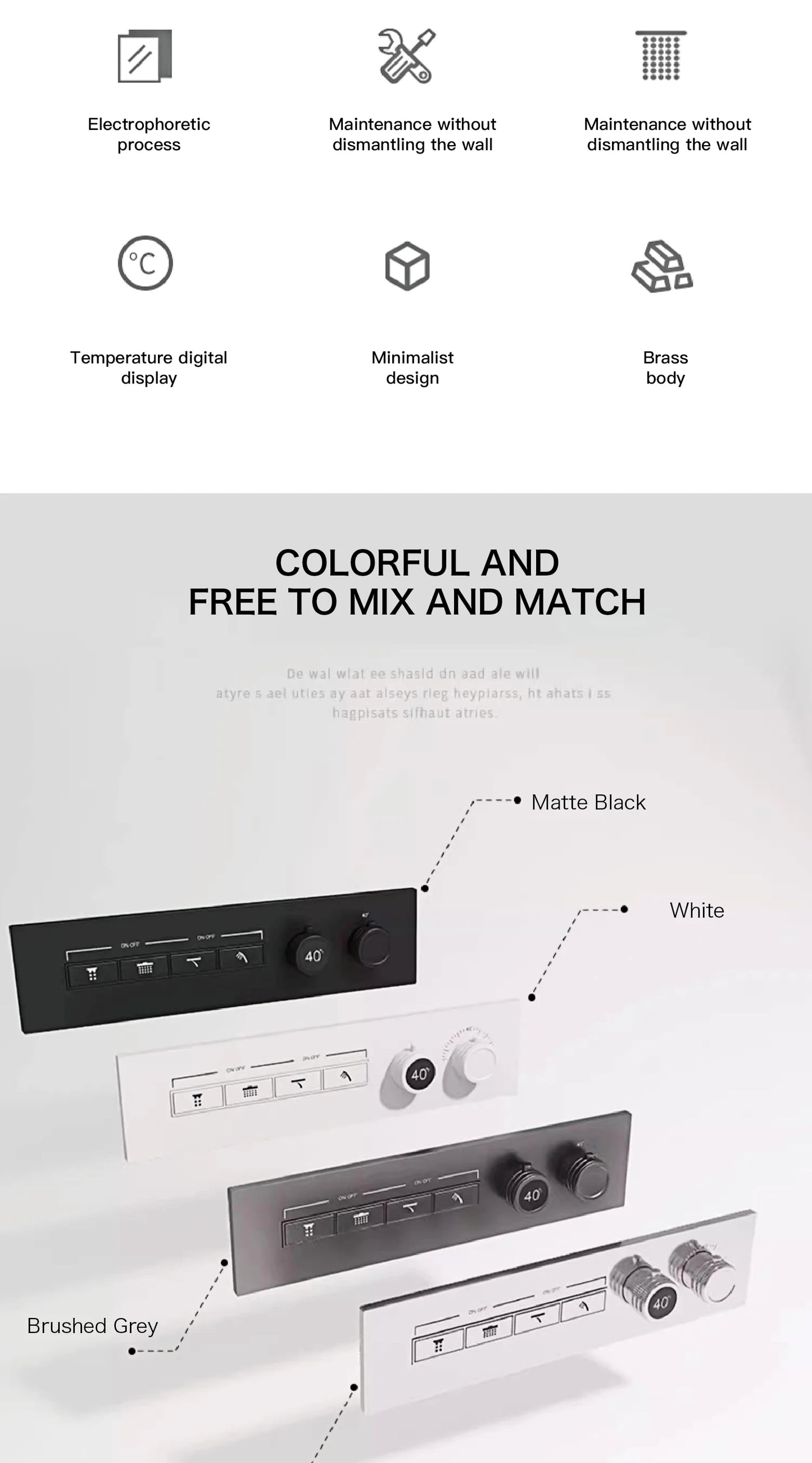 Modern brushed gold brass LED digital ceiling embedded shower system. Thermostatic 4-function waterfall/rain shower bathroom Tap