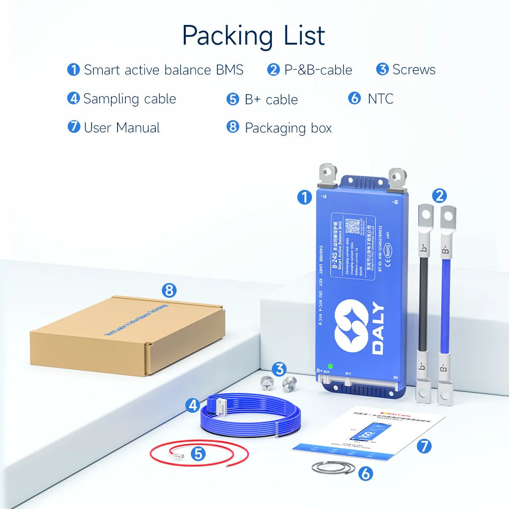 Daly bms Smart BMS 4S lifepo4 bluetooth Wifi bms 8S 24S 40A 60A 80A 1A active balance bms 16s 48v lifepo4 bms Lifepo4 100A