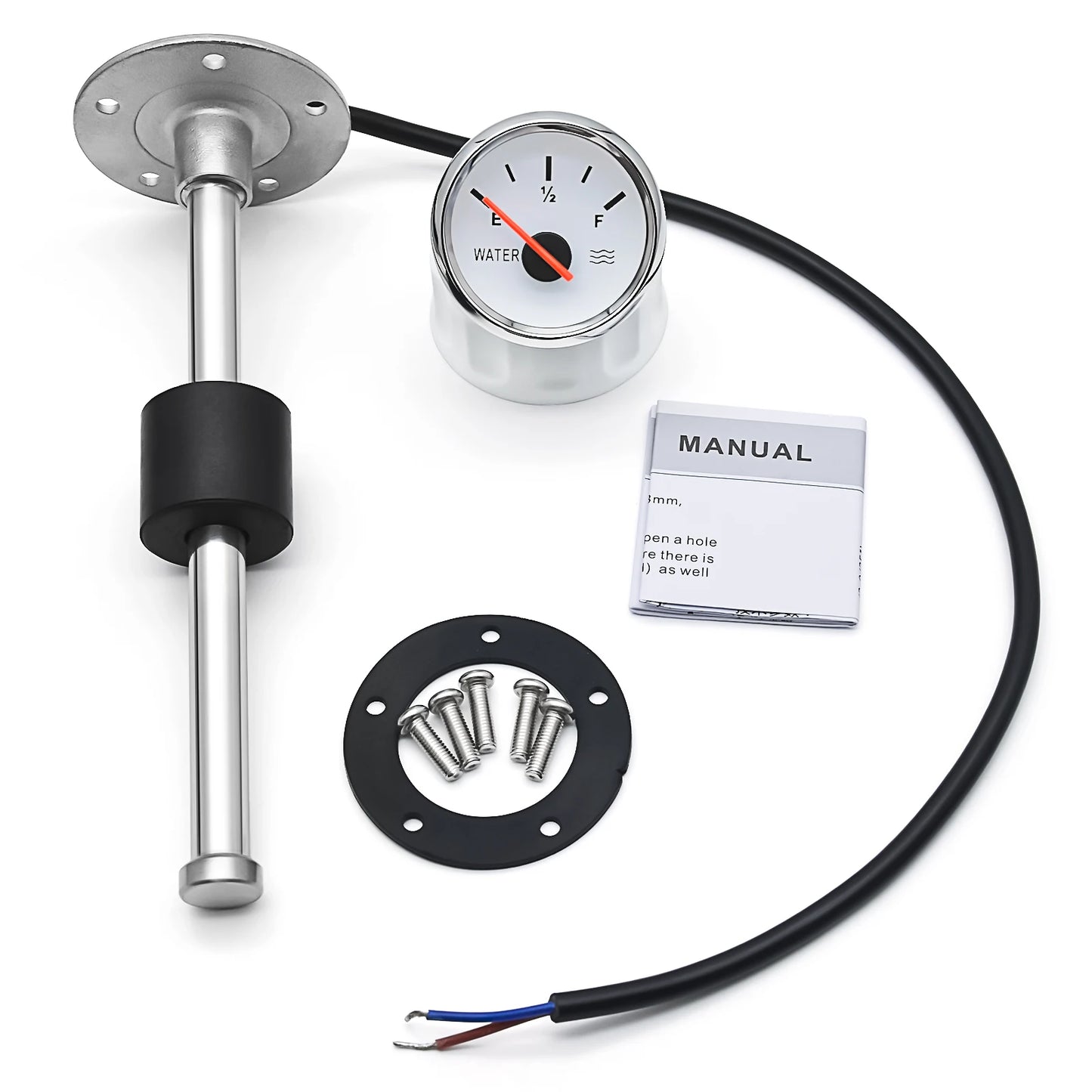 Water Level Gauge Water Level Sensor 52mm Water Level Meter Indicator With Red Light 100-500mm 0-190 Ohm Sensor 12V24V Custom