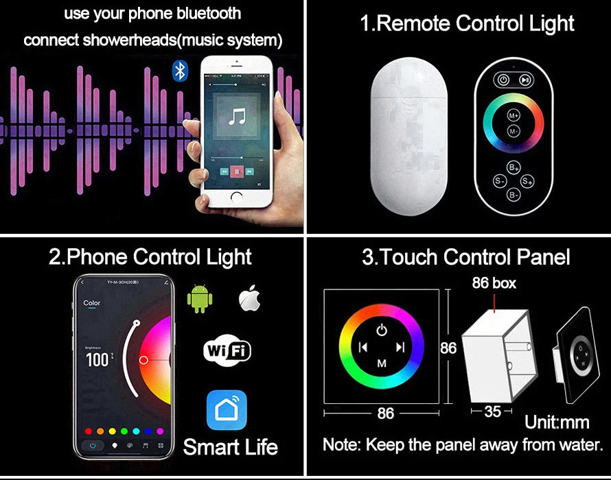 M Boenn Temperature Display Shower System Set Concealed Thermostatic Mixer Bathroom Music Shower Head Lavish Rainfall Experience