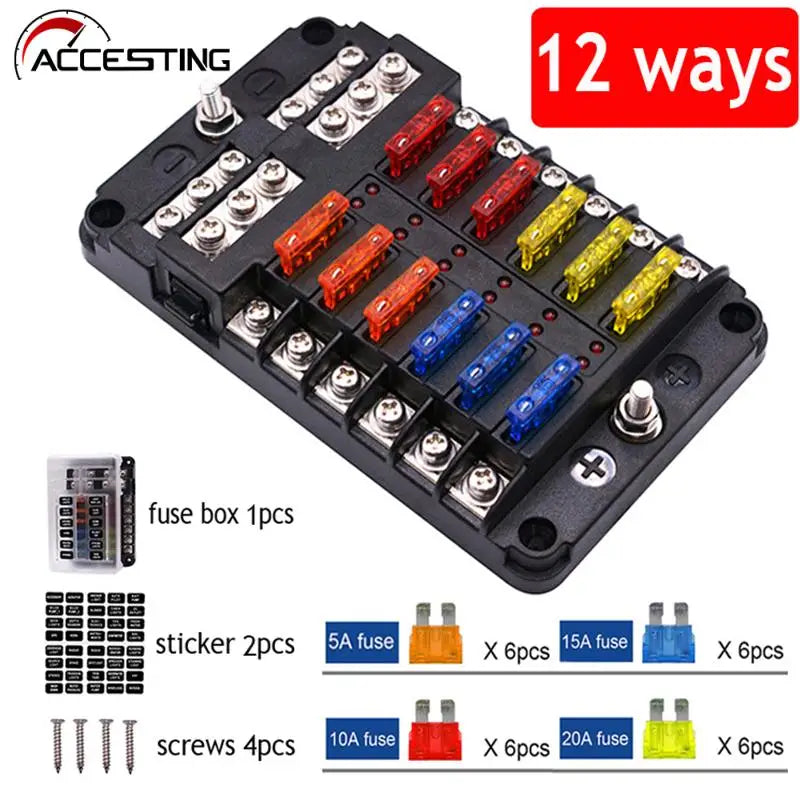 ACCESTING 6/12 Way Blade Fuse 12-24V Car Boat Fuse Box Holder With Plastic Cover For Power Panel Board Camper RV Accessorie