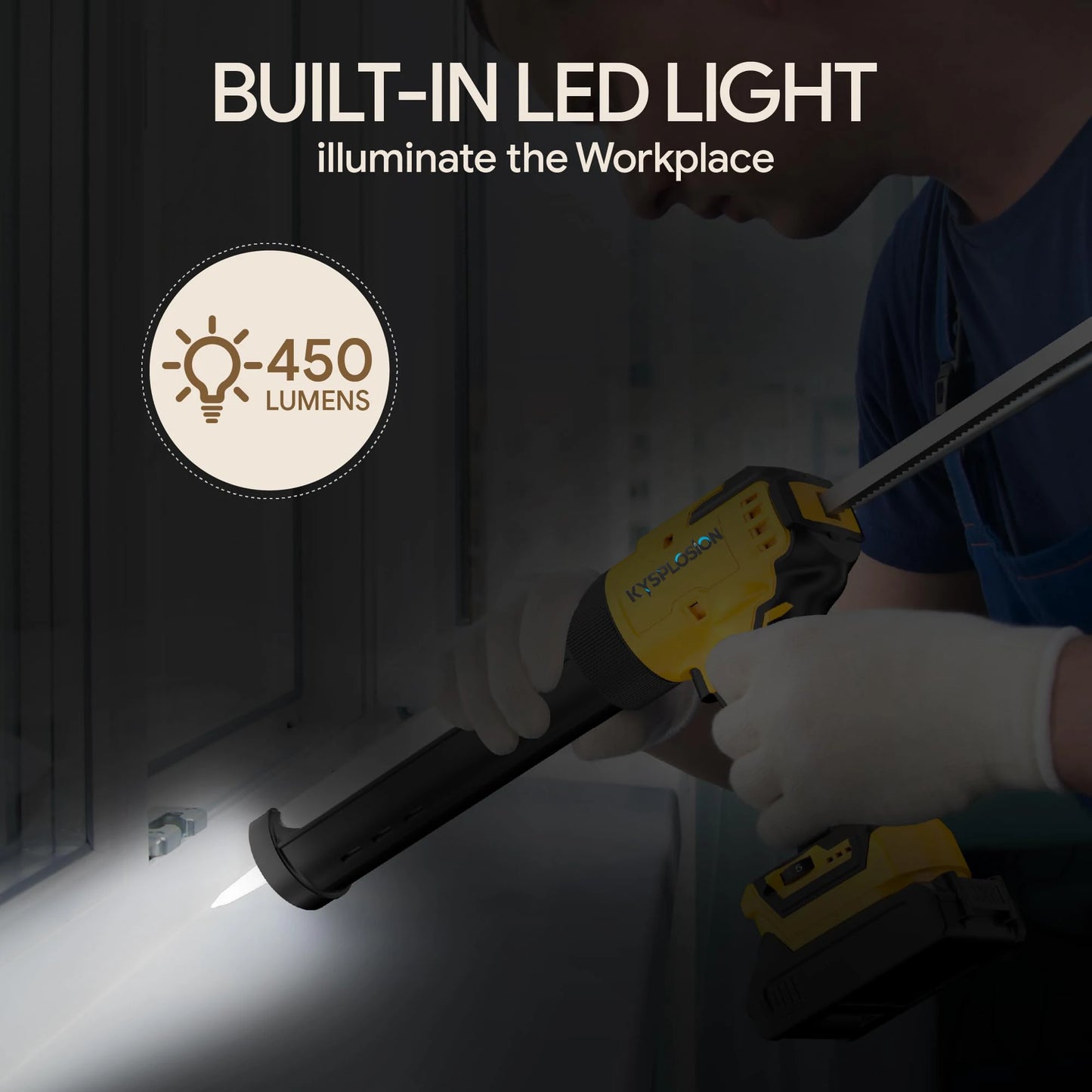 For Dewalt 20V 18V Battery Cordless Caulking Gun Glass Electric Silicone Gun 6 Adjustable Speed with LED Light Adhesive Gun Tool