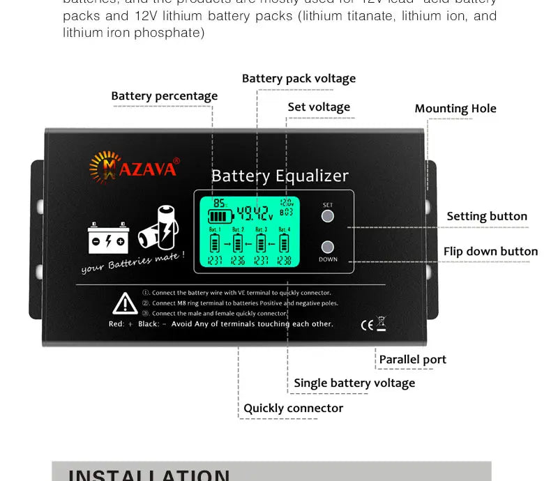 MAZAVA  PLC-10 HX02 Battery Balancer  2S 4S 12V 24V 36V 48V 96A ctive LCD Lead Acid Li li-ion LiFePO4 Battery Equalizer Monitor