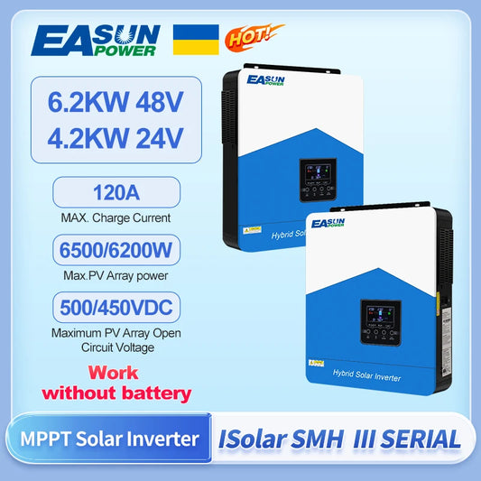EASUN POWER Hybrid Solar Inverter Pure Sine Wave MPPT 6.2KW 4.2KW 3.2KW 2.2KW 12V 24V 48V 220v Solar Charger Power Home Inversor