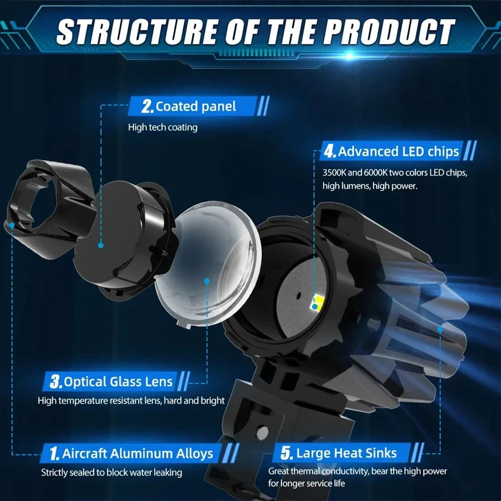 LED Motorcycle Spotlight 200W Headlight Fog Lights Accessories Off Road ADV GS UTV Truck Assisted Lamp Auxiliary Lights 12V 24V
