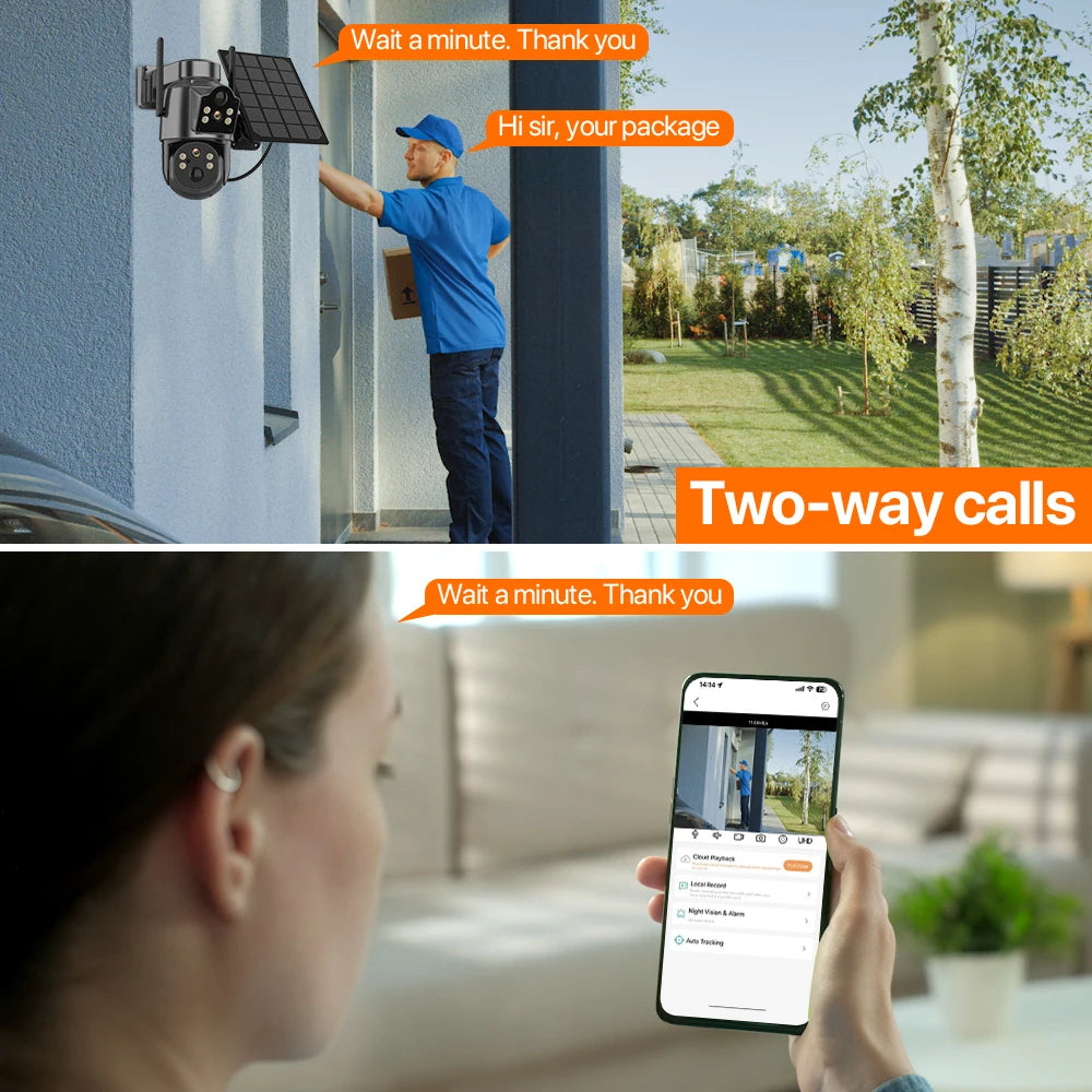 4MP Wireless Outdoor 7.6W Dual lens Built-in Battery Solar Camera 1080P 5W Long Time Standby PIR IP  Solar Camera Security iCsee