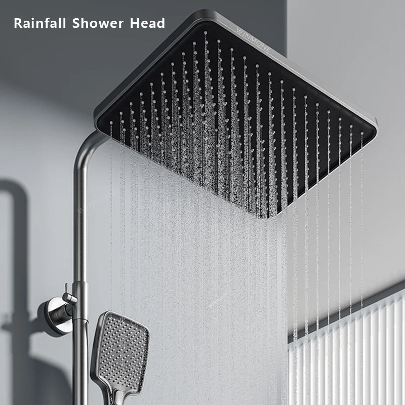 Modern Bathrooms Shower System Set Glass Panel Bathtub Rain LED Display Rainfall Shower Mixer Tap Thermostatic Faucet with Light