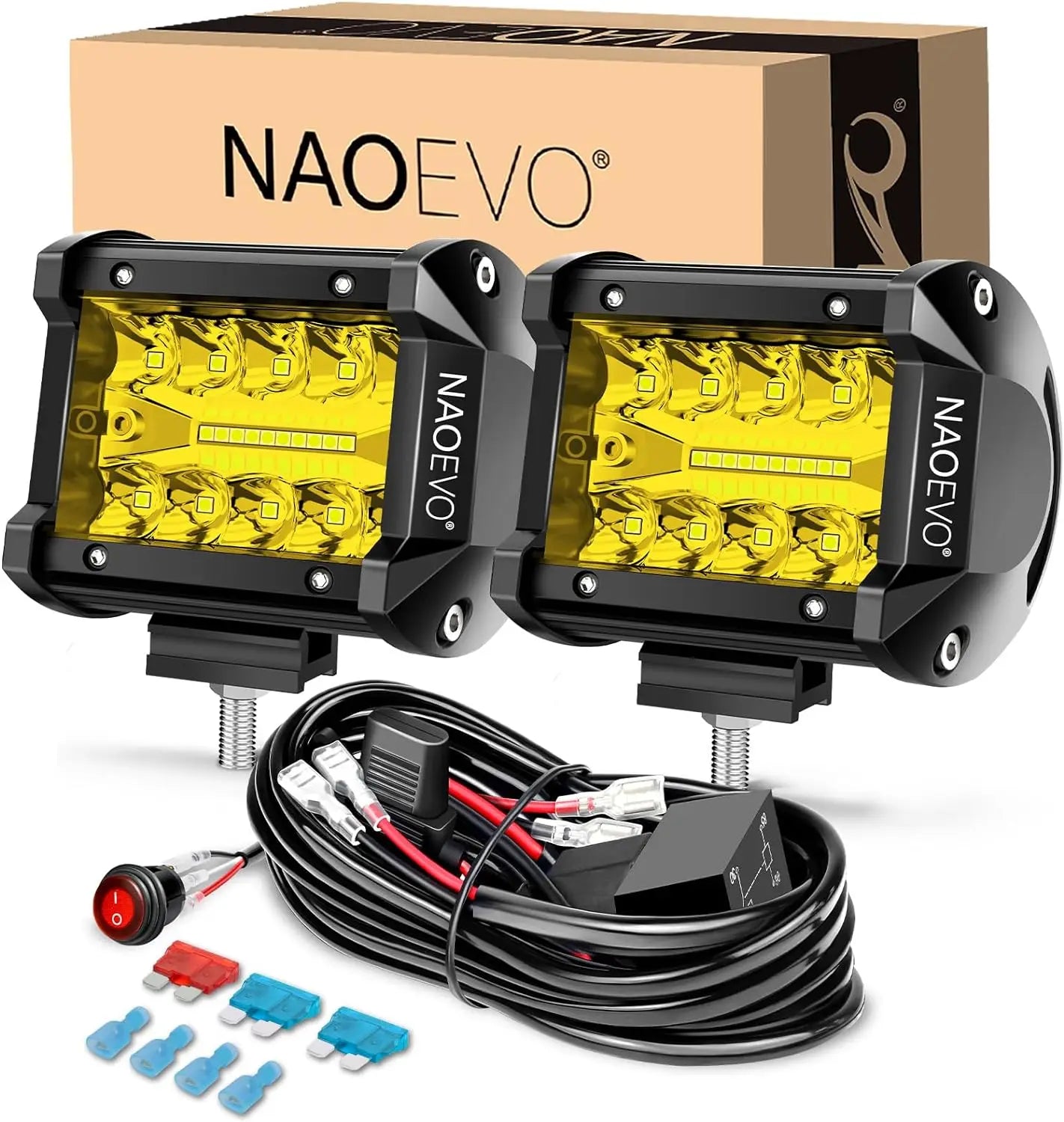 NAOEVO 4 Inch 2Pcs LED Pod Lights Spot Flood Combo LED Fog Driving 4x4 Off Road Lights Work Lights for Truck Boat ATV UTV Jeep