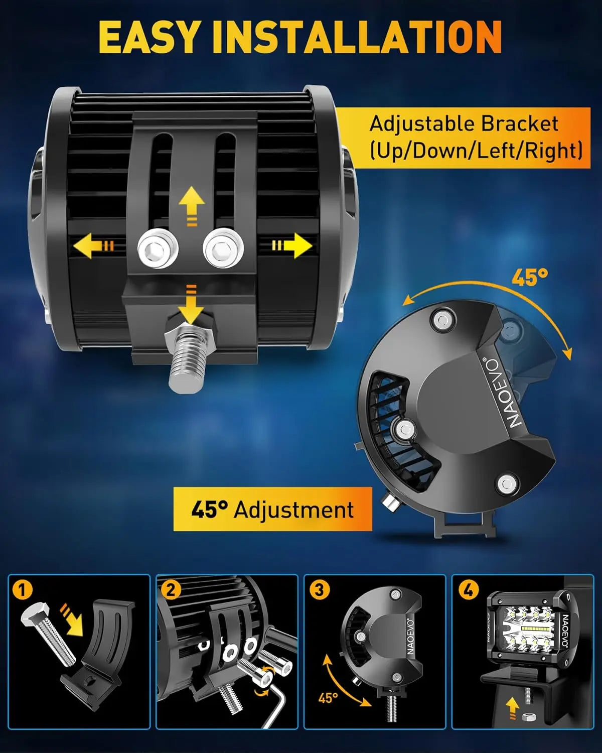 NAOEVO 4 Inch 2Pcs LED Pod Lights Spot Flood Combo LED Fog Driving 4x4 Off Road Lights Work Lights for Truck Boat ATV UTV Jeep