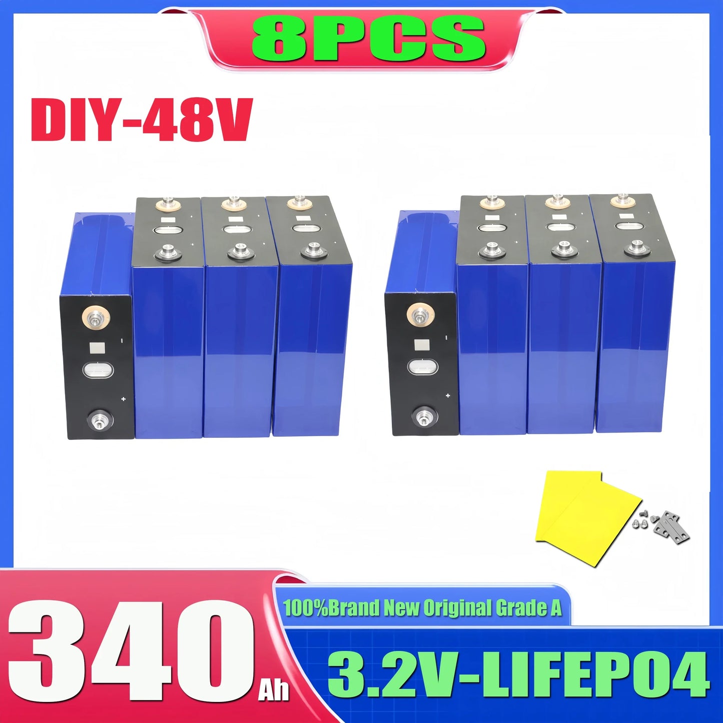 10000 Cycles 3.2V 320Ah 340AH Lifepo4 Rechargeable Battery Grade A DIY12V 24V 48V RV EV Boat Golf solar energy camping duty-free
