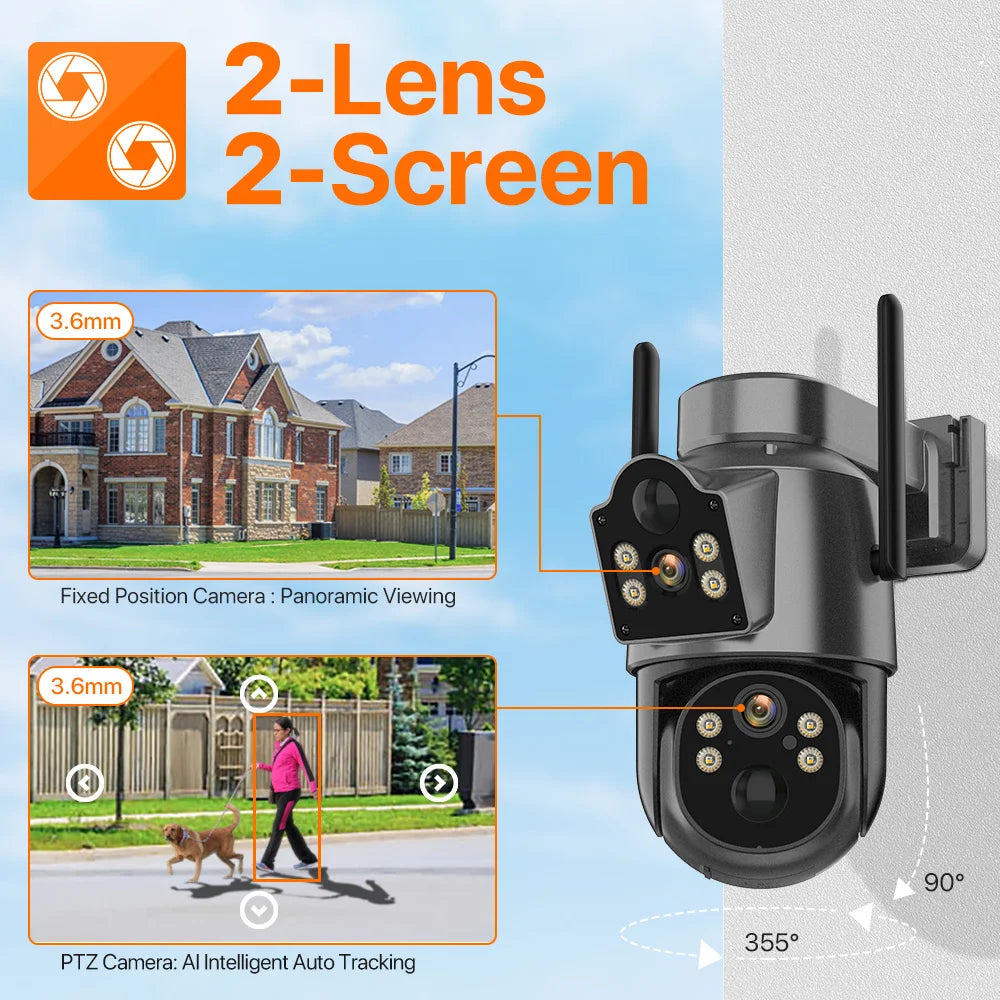4MP Wireless Outdoor 7.6W Dual lens Built-in Battery Solar Camera 1080P 5W Long Time Standby PIR IP  Solar Camera Security iCsee