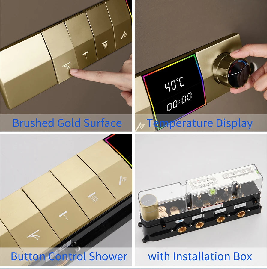 M Boenn Temperature Display Shower System Set Concealed Thermostatic Mixer Bathroom Music Shower Head Lavish Rainfall Experience