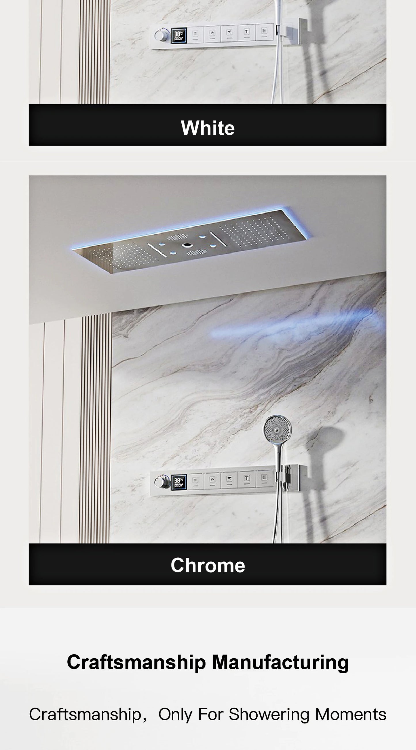 AITANA Luxury Brass Gunmetal LED Display Thermostatic Shower System Bathroom Ceiling embedded concealed giant curtain Rainfall
