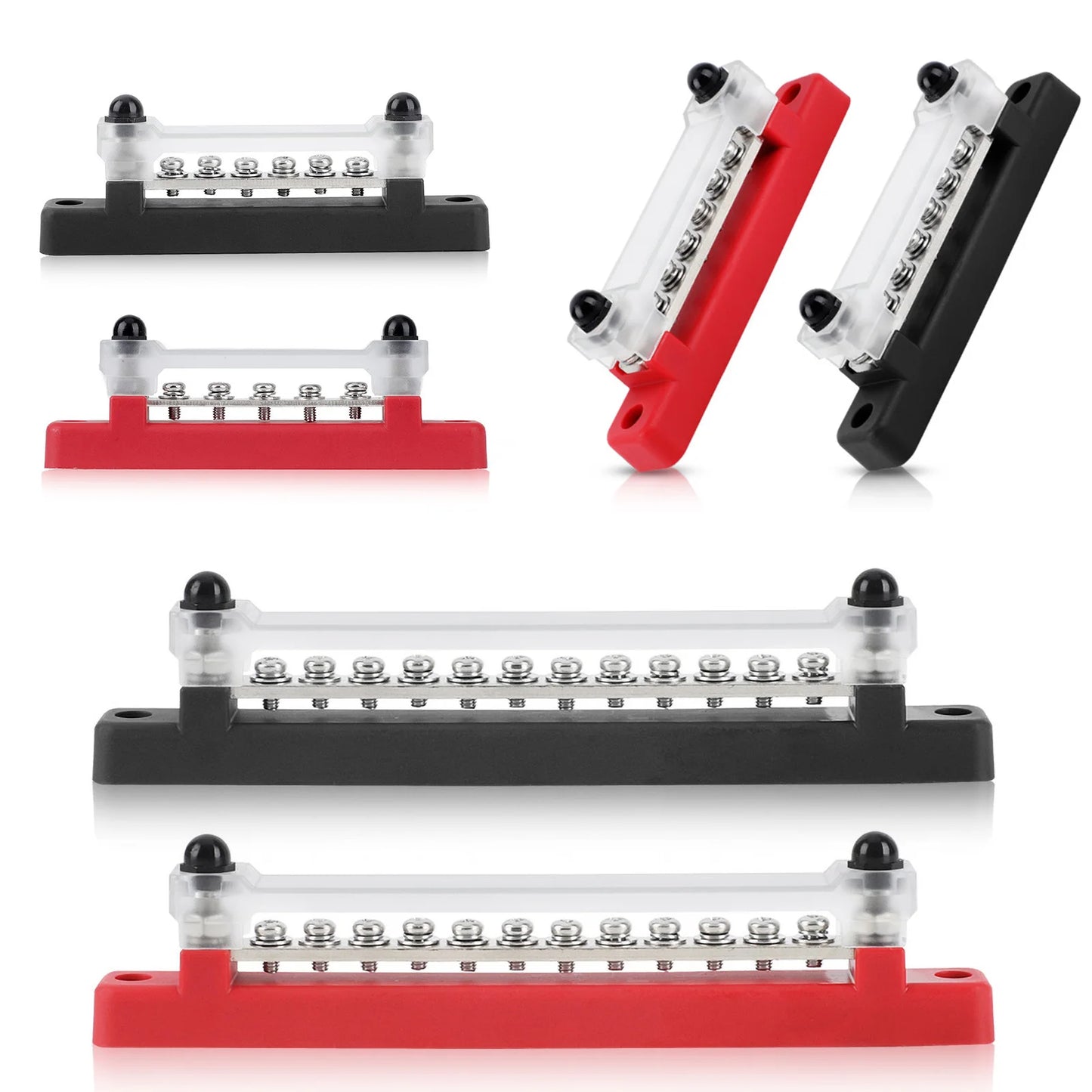 M6 12V Terminal Block Bus Bar 1/4 Inch Stud 150A Electrical Power Distribution Block Bus Bar for Truck Boat Camper RV Caravan
