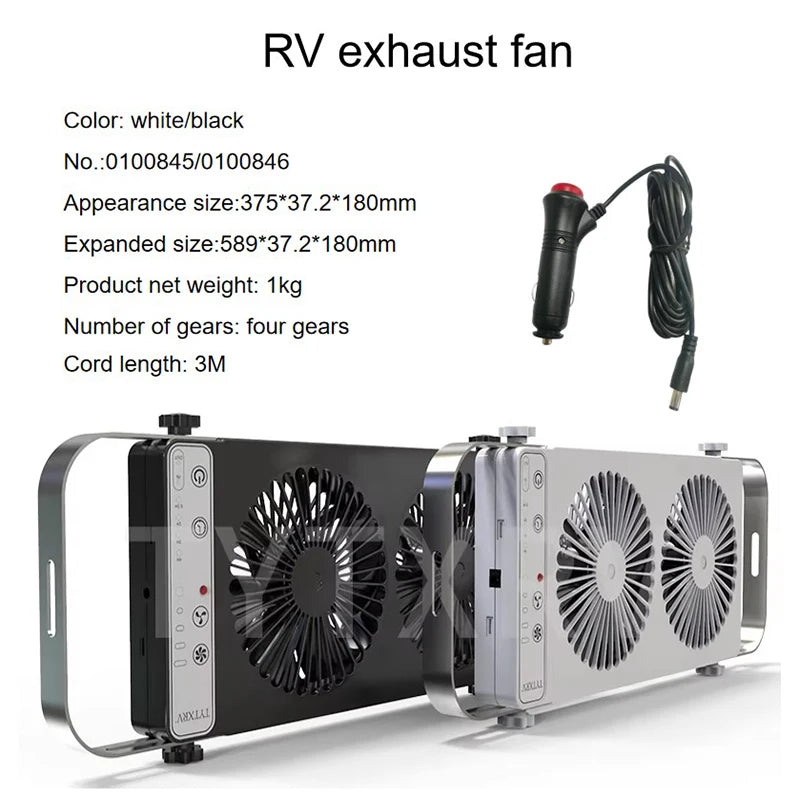 TYTXRV RV Camper Accessories 12V White/Black Waterproof Ventilation Cooling Fan