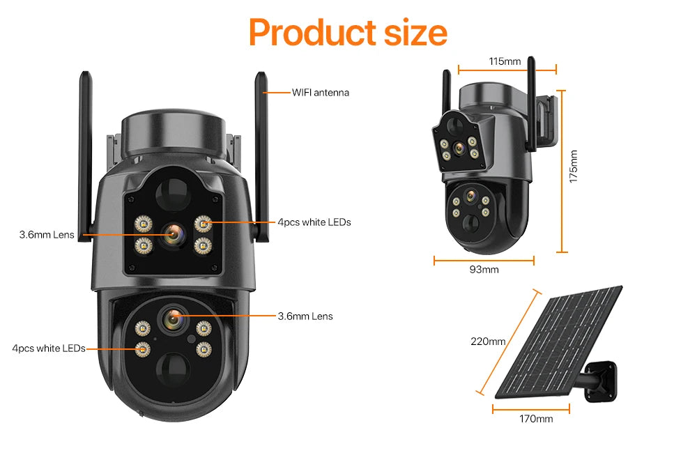 4MP Wireless Outdoor 7.6W Dual lens Built-in Battery Solar Camera 1080P 5W Long Time Standby PIR IP  Solar Camera Security iCsee