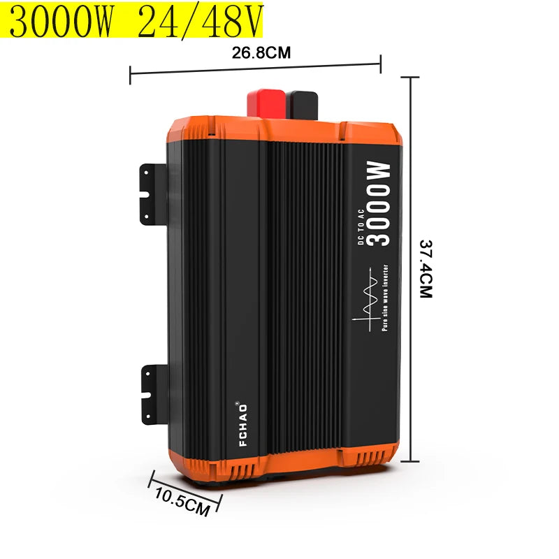 FCHAO 3000W 12V/24V/48V to 220V 230V 50Hz Pure Sine Wave Power Inverter, Car DC-AC Converter with LCD Display & Remote Controller for RV, Truck, Camping, Outdoor, Off-Grid Backup