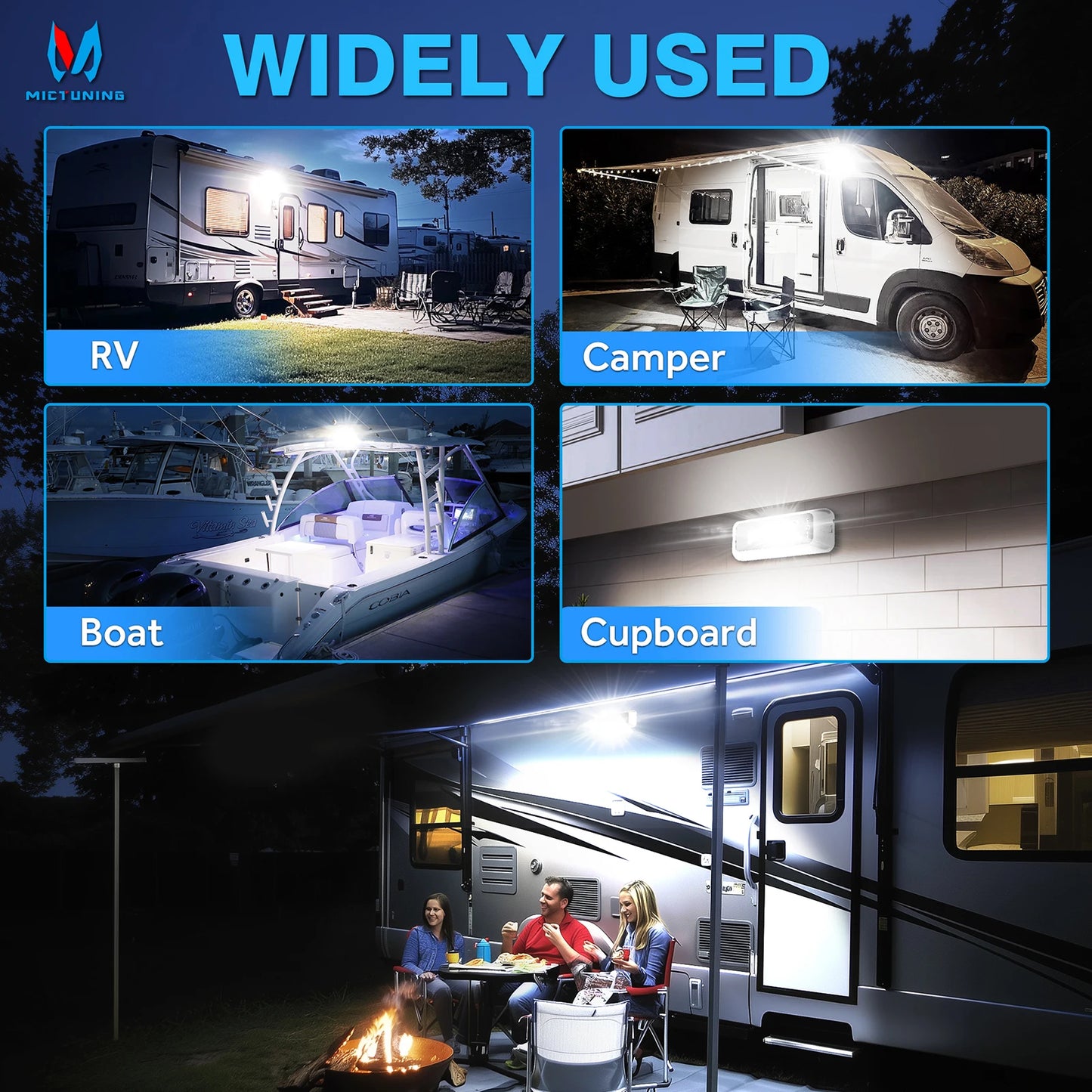 MICTUNING RV Exterior Porch Light Waterproof LED Utility Awning White 6000K Outdoor Lights For Caravan Camper Garden Trailer